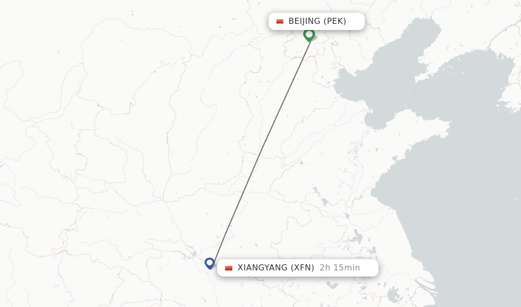 Flights from Beijing to Xiangyang route map