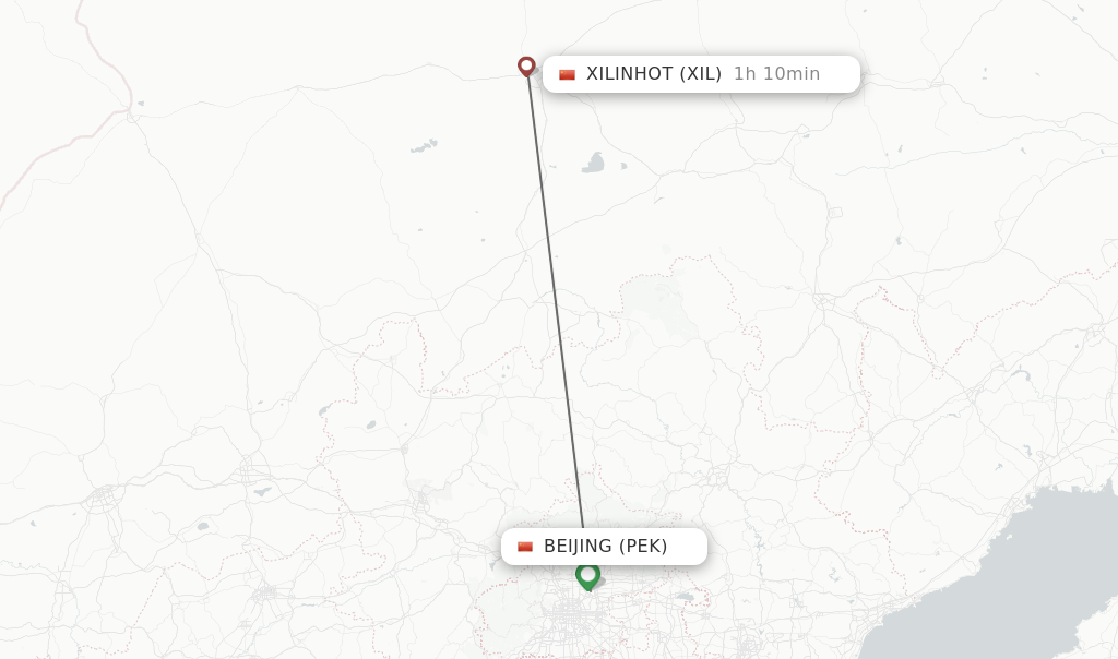 Flights from Beijing to Xilinhot route map