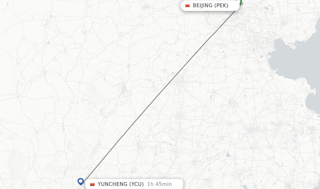 Flights from Beijing to Yuncheng route map