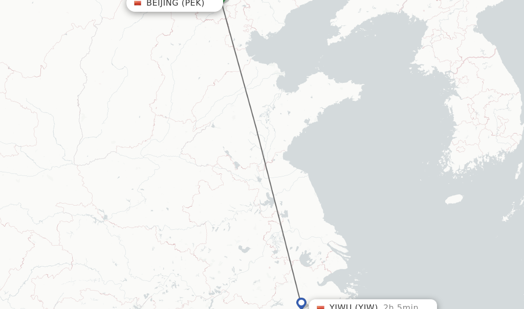Flights from Beijing to Yiwu route map