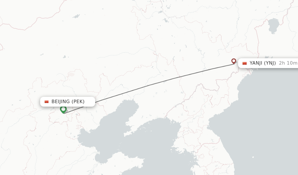Flights from Beijing to Yanji route map