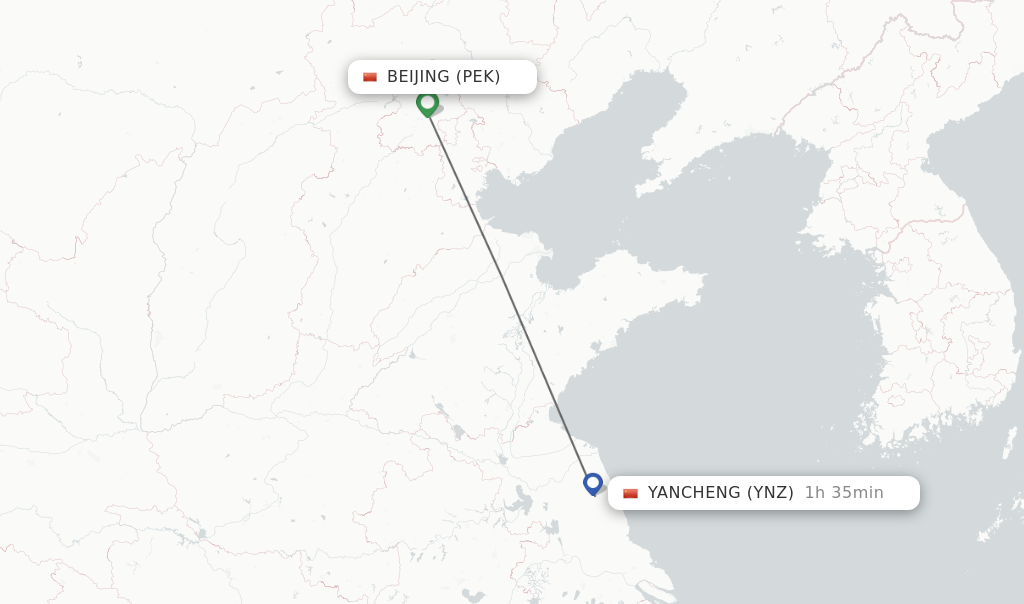 Flights from Beijing to Yancheng route map