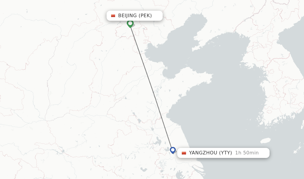 Flights from Beijing to Yangzhou route map