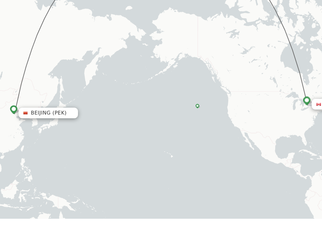 Flights from Beijing to Toronto route map
