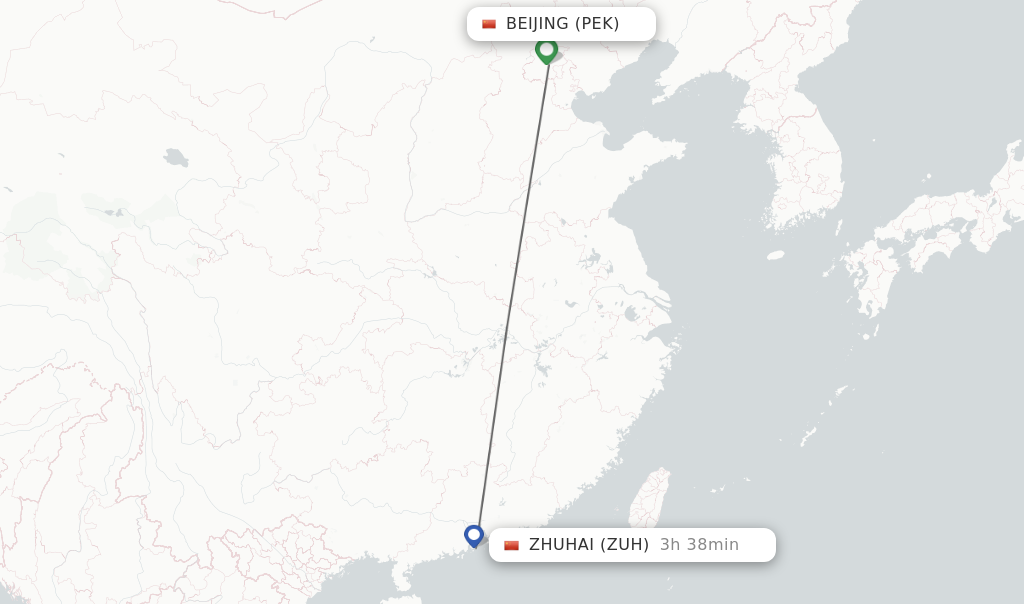 Flights from Beijing to Zhuhai route map