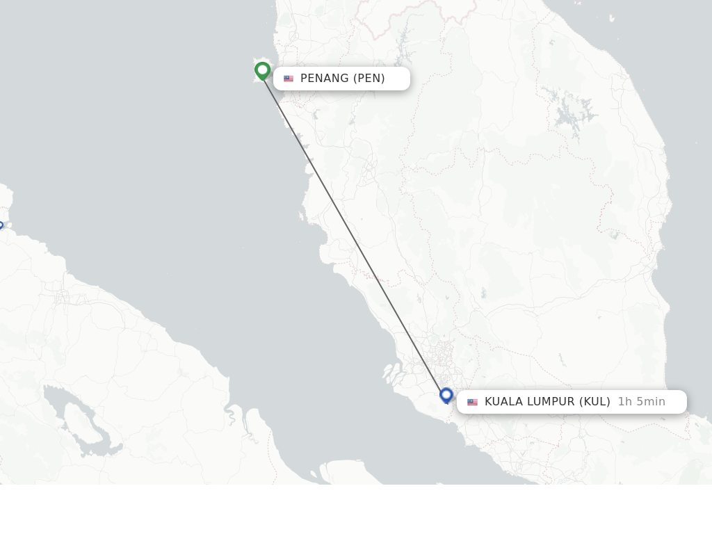 Flights from Penang to Kuala Lumpur route map