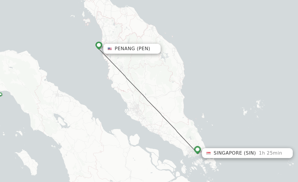 Flights from Penang to Singapore route map
