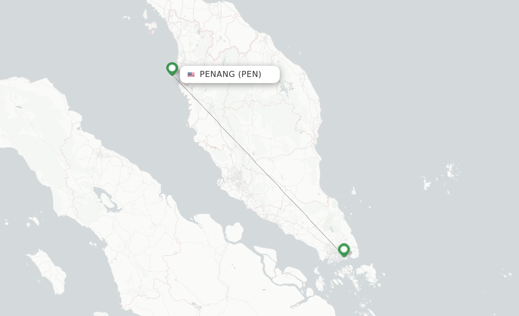 Route map with flights from Penang with Singapore Airlines
