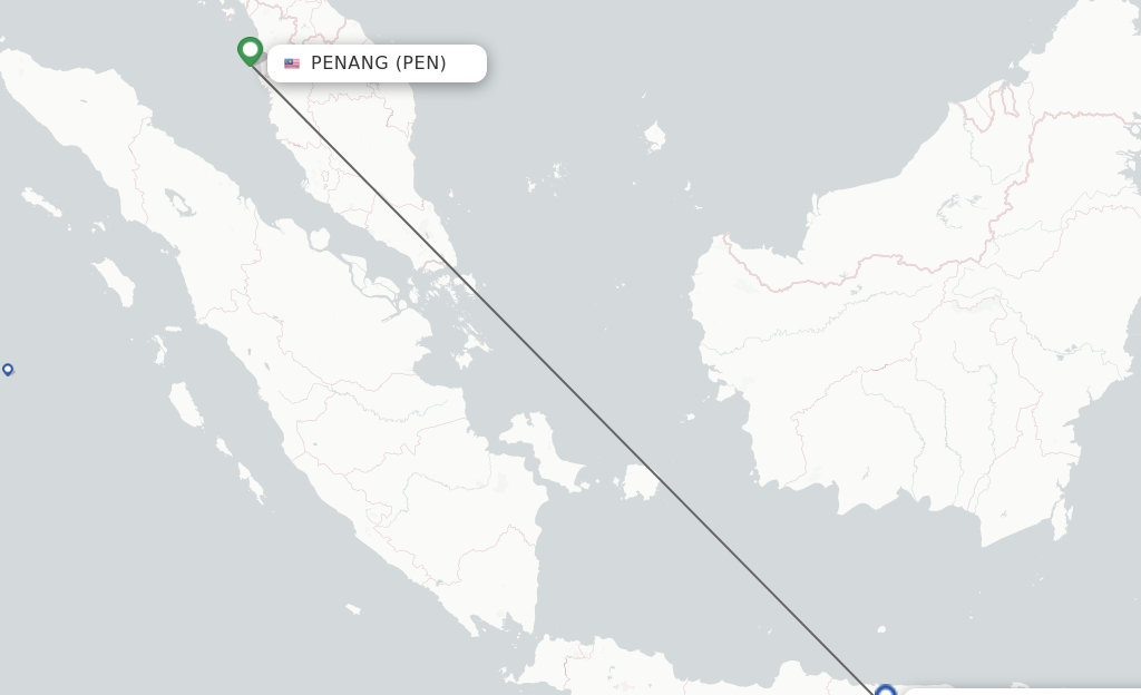 Flights from Penang to Surabaya route map