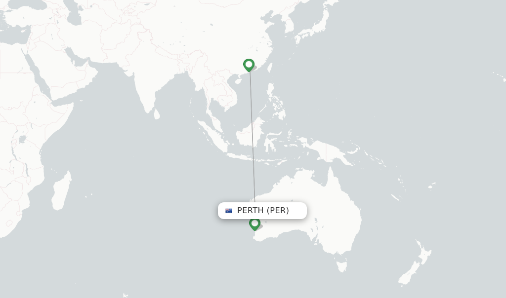 Route map with flights from Perth with Cathay Pacific