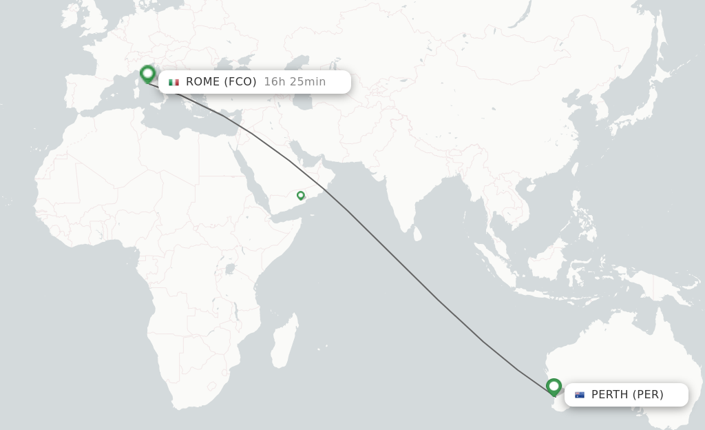 Flights from Perth to Rome route map