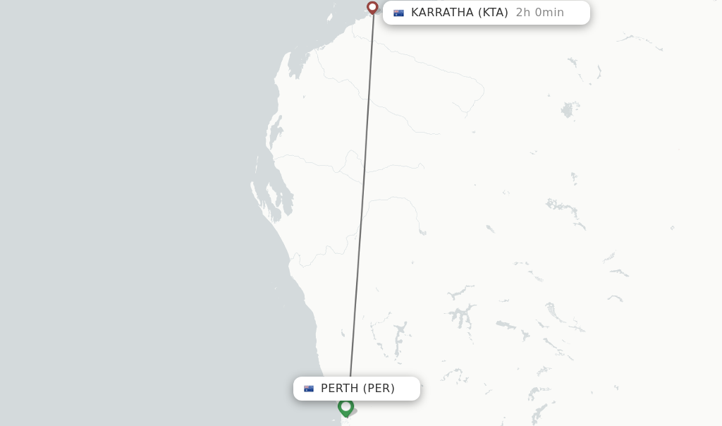 Flights from Perth to Karratha route map
