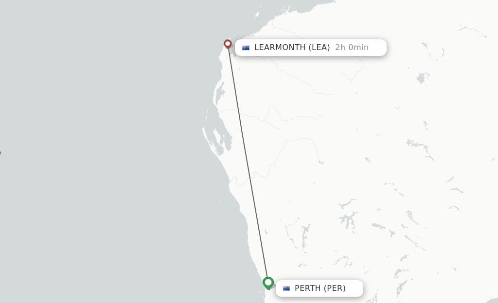 Flights from Perth to Learmonth route map