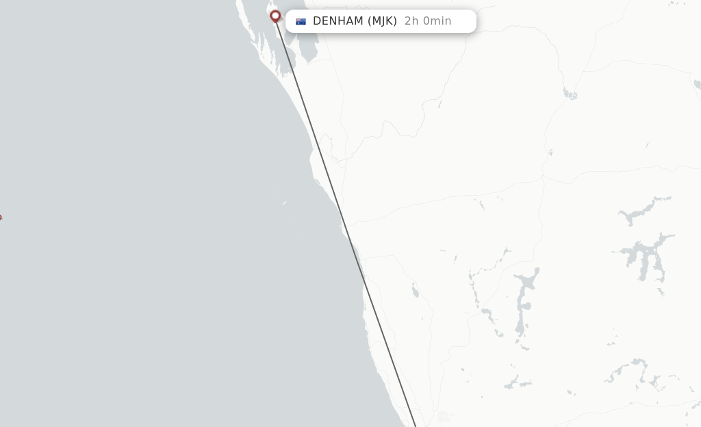 Flights from Monkey Mia to Perth route map