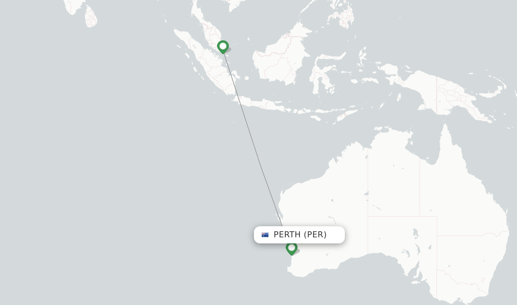 Route map with flights from Perth with Scoot