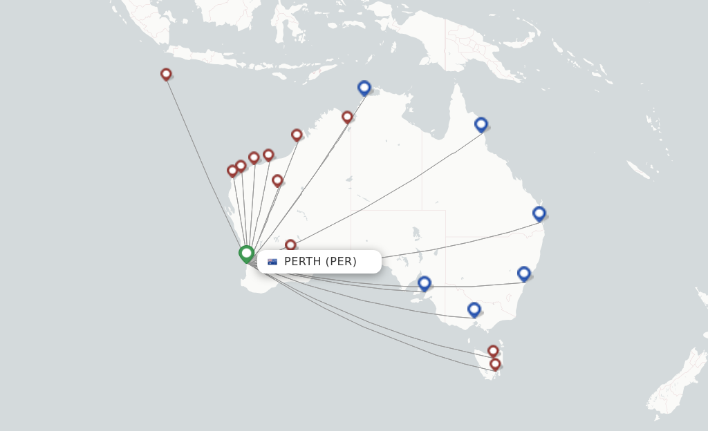 Route map with flights from Perth with Virgin Australia