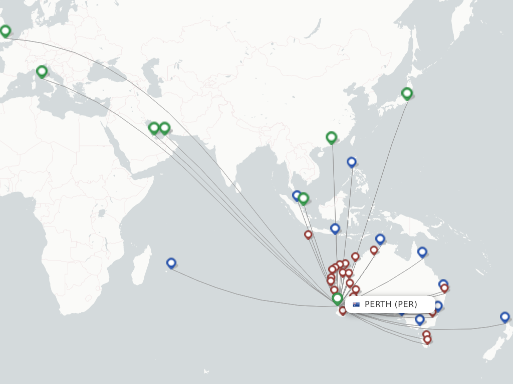 Flights from Perth to Manila route map