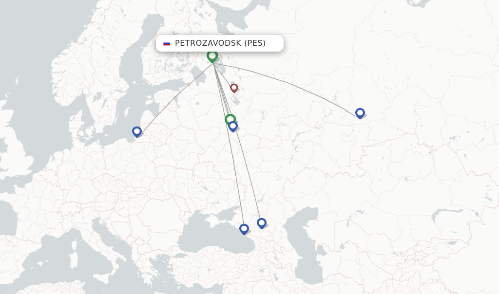 Route map with flights from Petrozavodsk with Severstal Avia