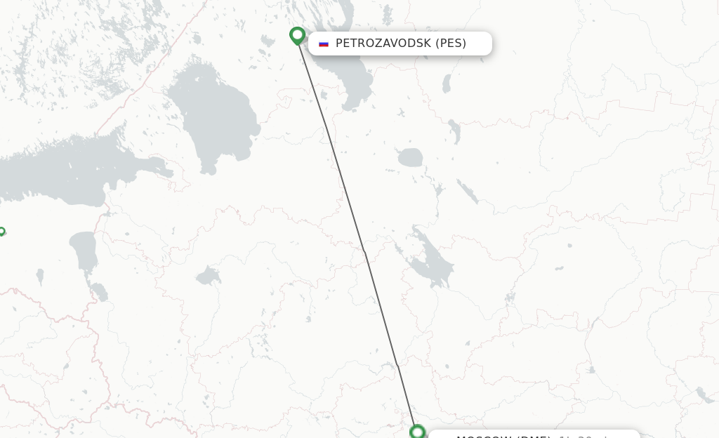 Flights from Petrozavodsk to Moscow route map