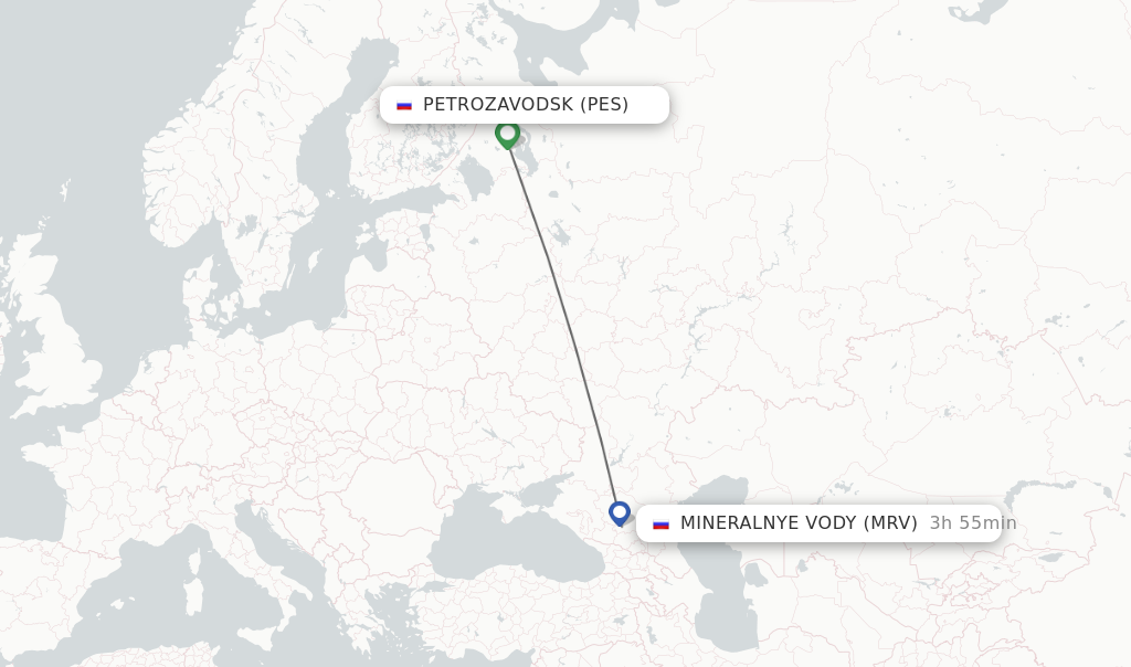 Flights from Petrozavodsk to Mineralnye Vody route map