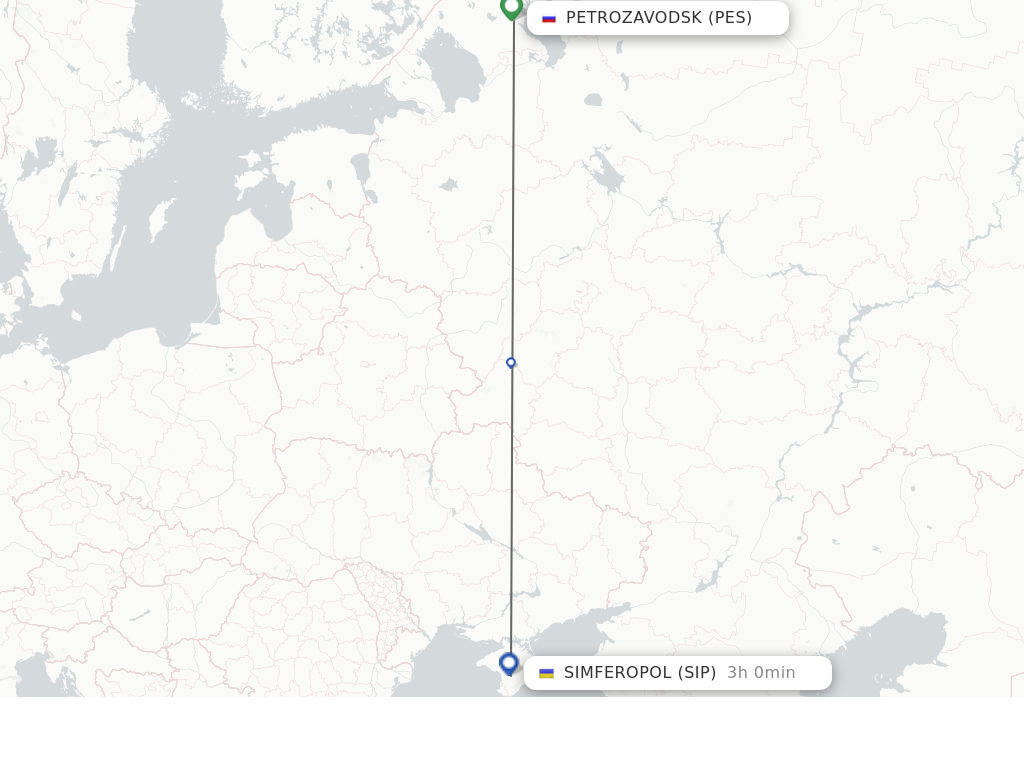 Flights from Petrozavodsk to Simferopol route map
