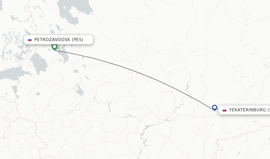Flights from Petrozavodsk to Yekaterinburg route map