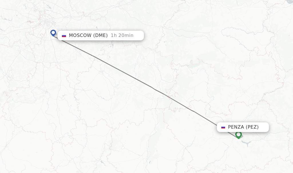 Flights from Penza to Moscow route map