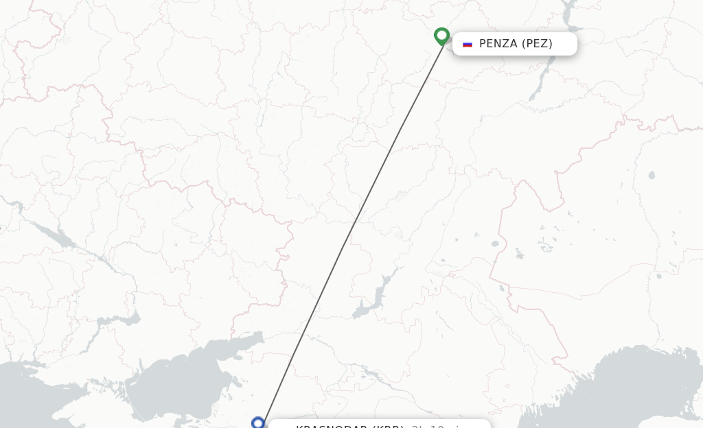 Flights from Penza to Krasnodar route map