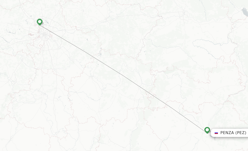 Route map with flights from Penza with Aeroflot