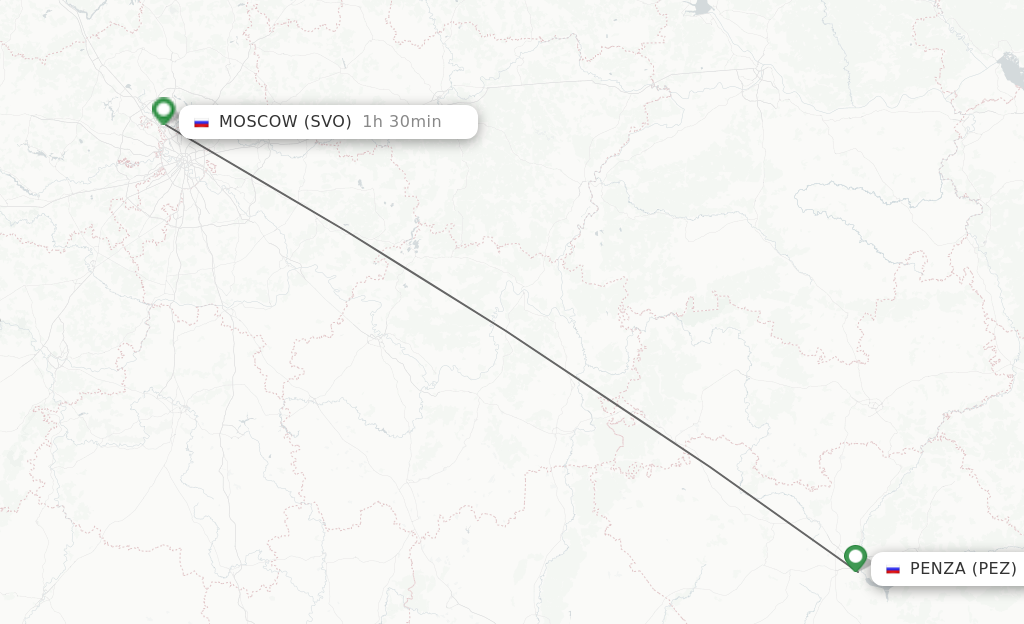 Flights from Penza to Moscow route map