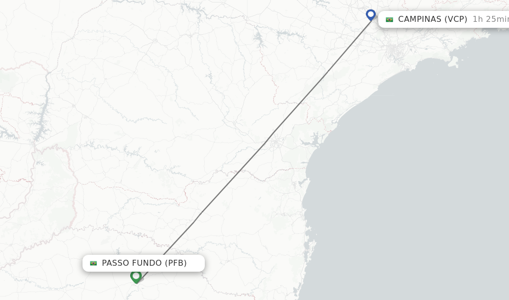 Flights from Passo Fundo to Campinas route map