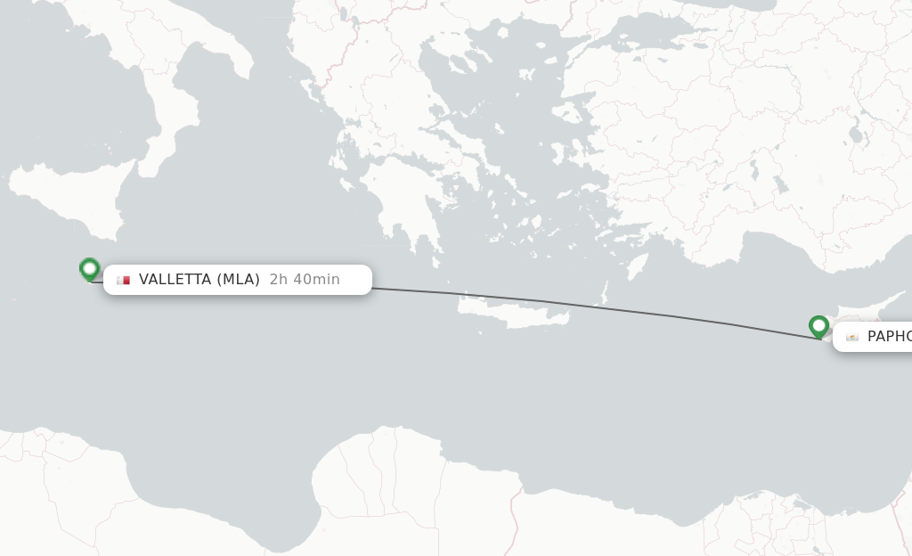 Flights from Paphos to Malta route map