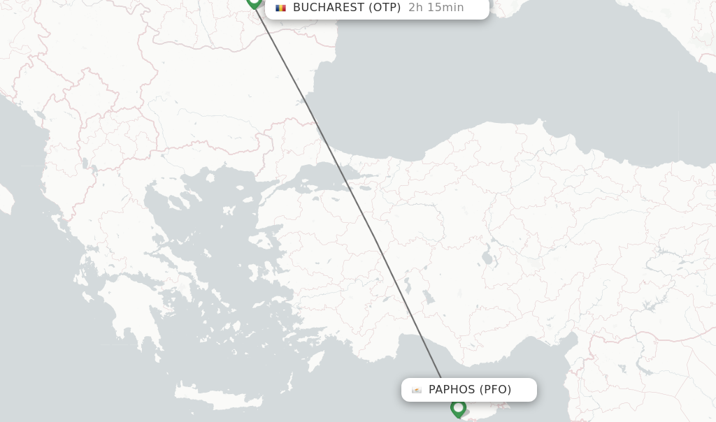 Flights from Paphos to Bucharest route map