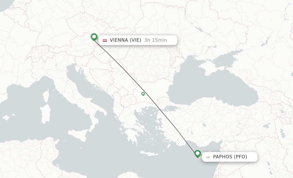 Flights from Paphos to Vienna route map