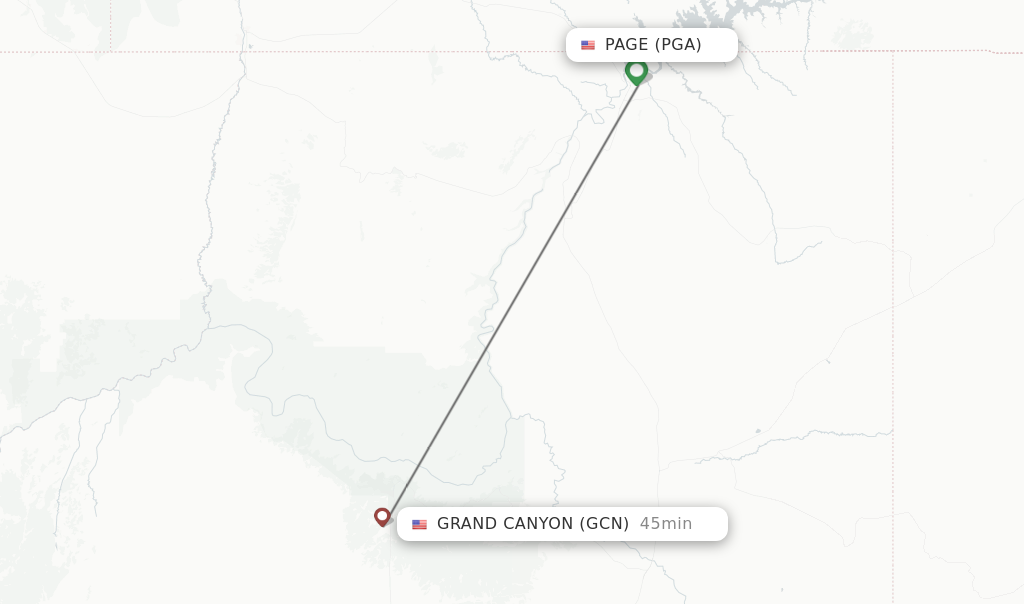 Flights from Page to Grand Canyon route map