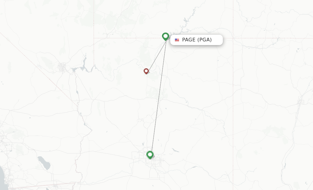 Flights from Page to Grand Canyon route map