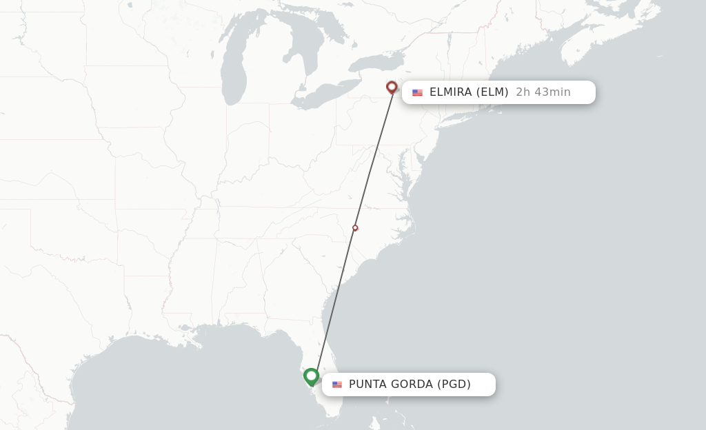 Flights from Punta Gorda to Elmira route map