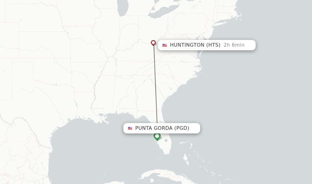 Flights from Punta Gorda to Huntington route map