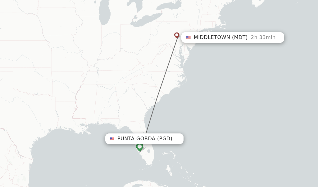 Flights from Punta Gorda to Middletown route map