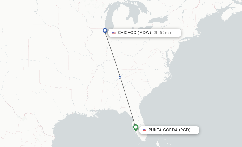 Flights from Punta Gorda to Chicago route map