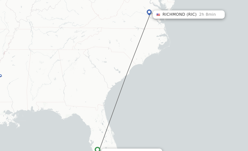 Flights from Punta Gorda to Richmond route map