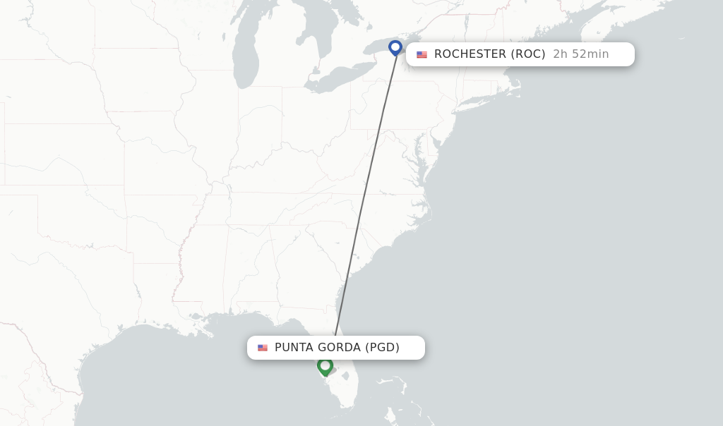 Flights from Punta Gorda to Rochester route map