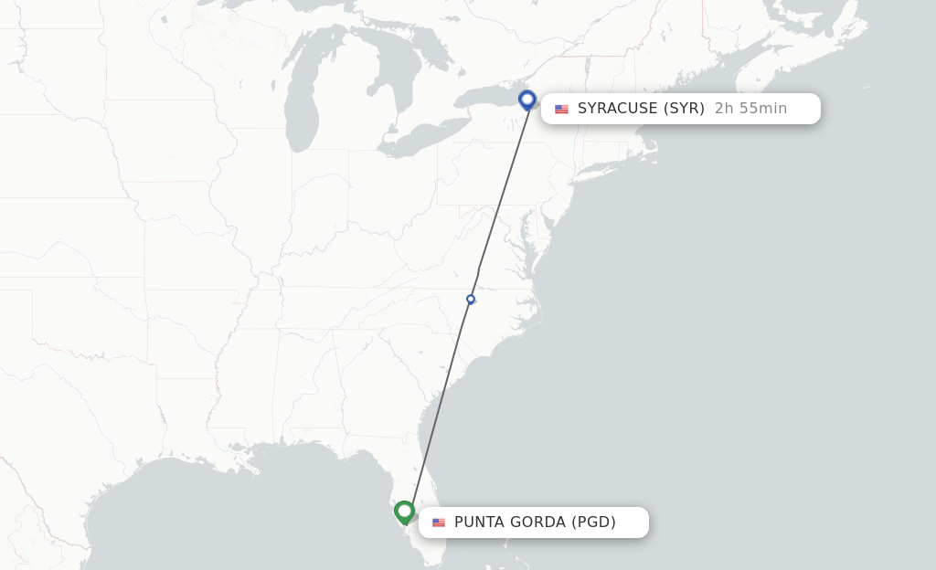 Flights from Punta Gorda to Syracuse route map