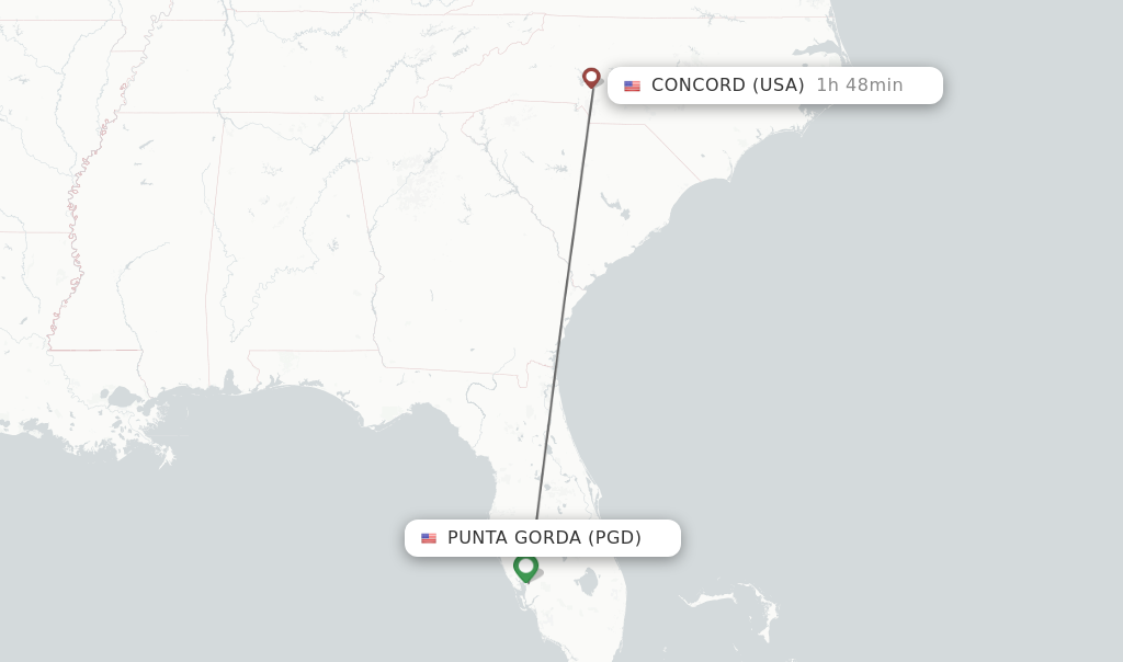 Flights from Punta Gorda to Concord route map