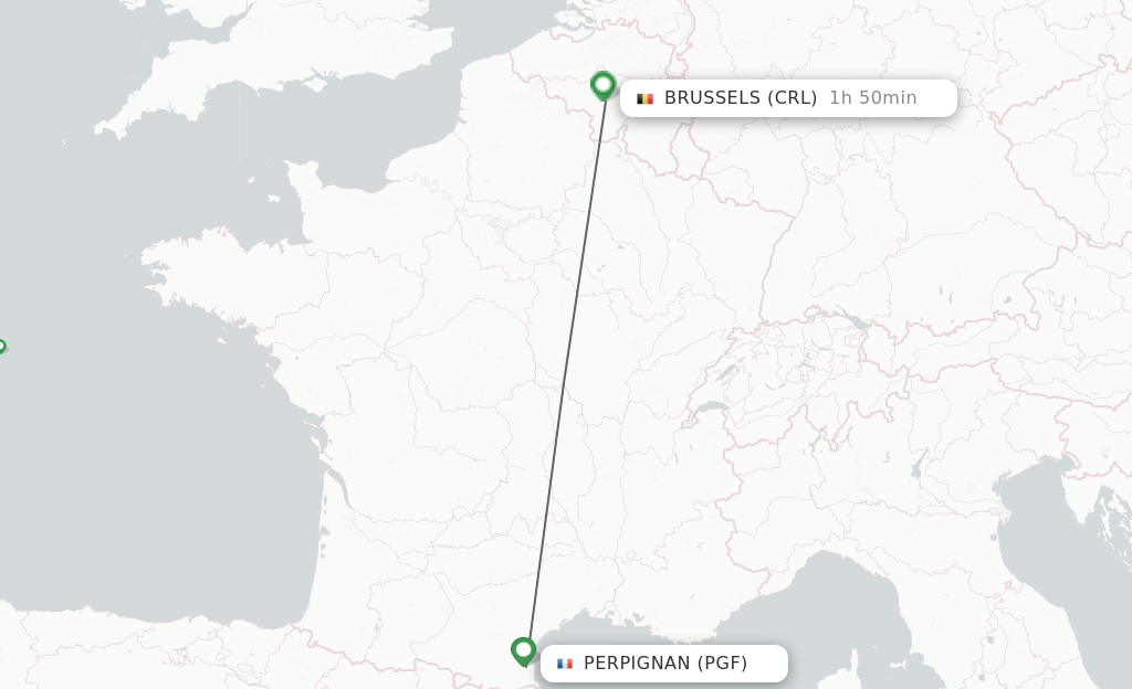 Flights from Perpignan to Brussels route map