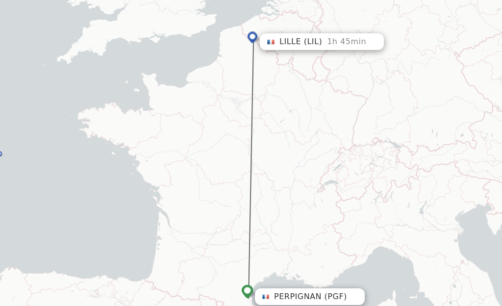 Flights from Perpignan to Lille route map
