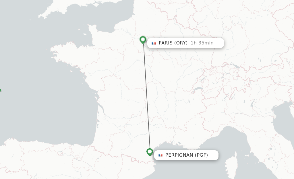 Flights from Perpignan to Paris route map