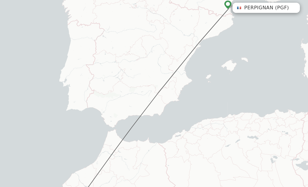 Flights from Perpignan to Marrakech route map