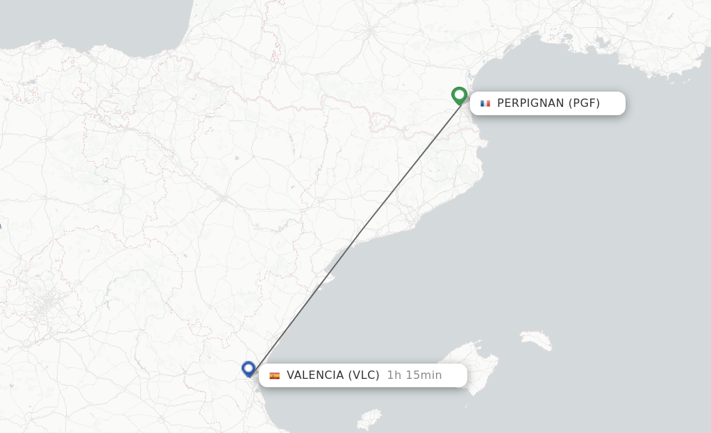 Flights from Perpignan to Valencia route map