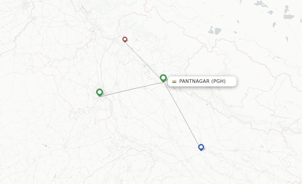 Route map with flights from Pantnagar with IndiGo